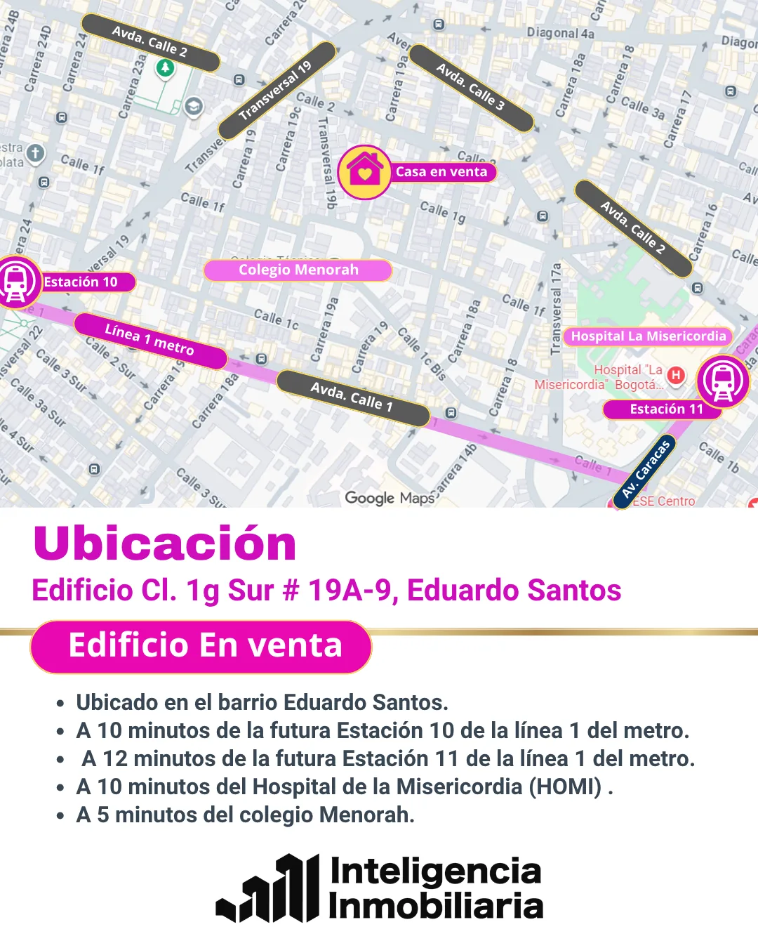 Mapa de ubicación del edificio en Eduardo Santos, cerca al metro y al Hospital La Misericordia