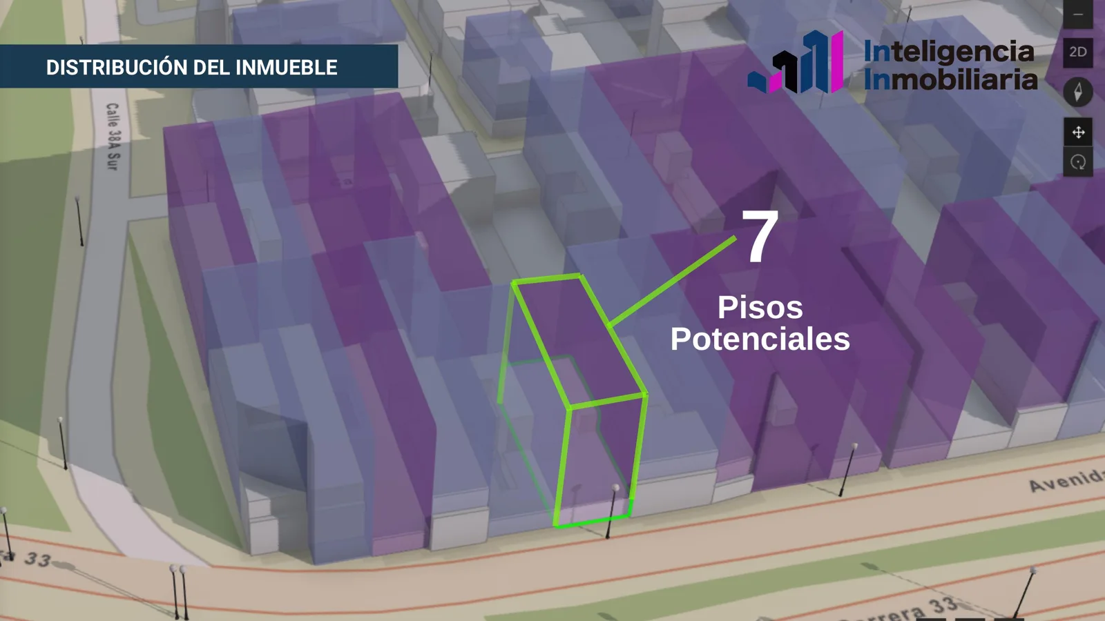 Distribución del inmueble con potencial de desarrollo de 7 pisos